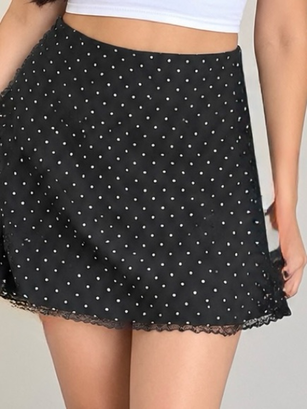 Black Polka Dot A-Line Mini Skirt